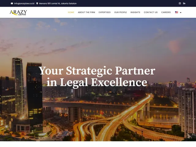 Arazy Law Firm homepage with Jakarta skyline